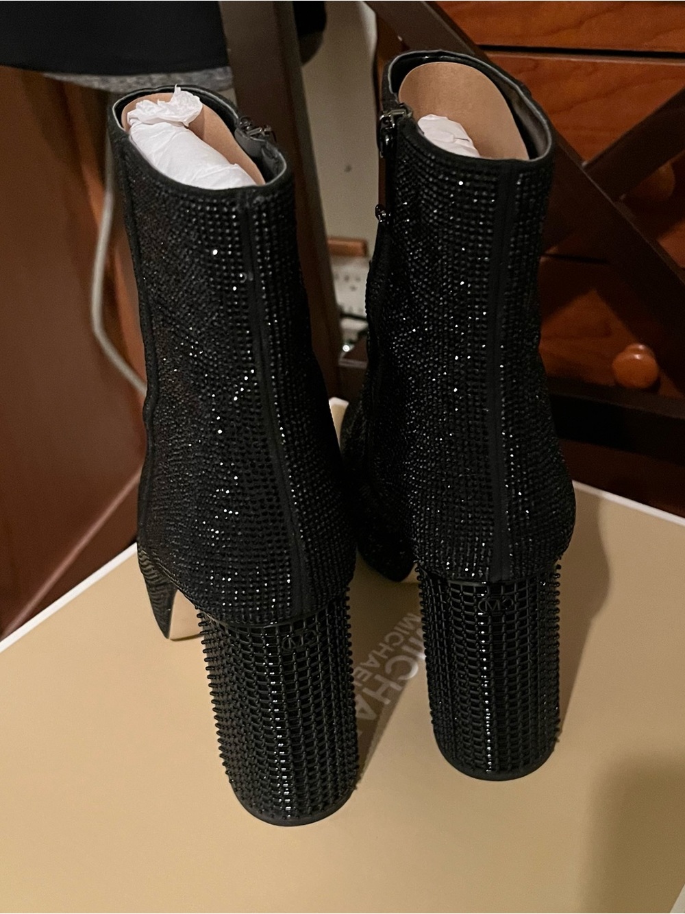 Michael Kors Maxine Black Rhinestone Platform Ankle Boots - Picture 7 of 9